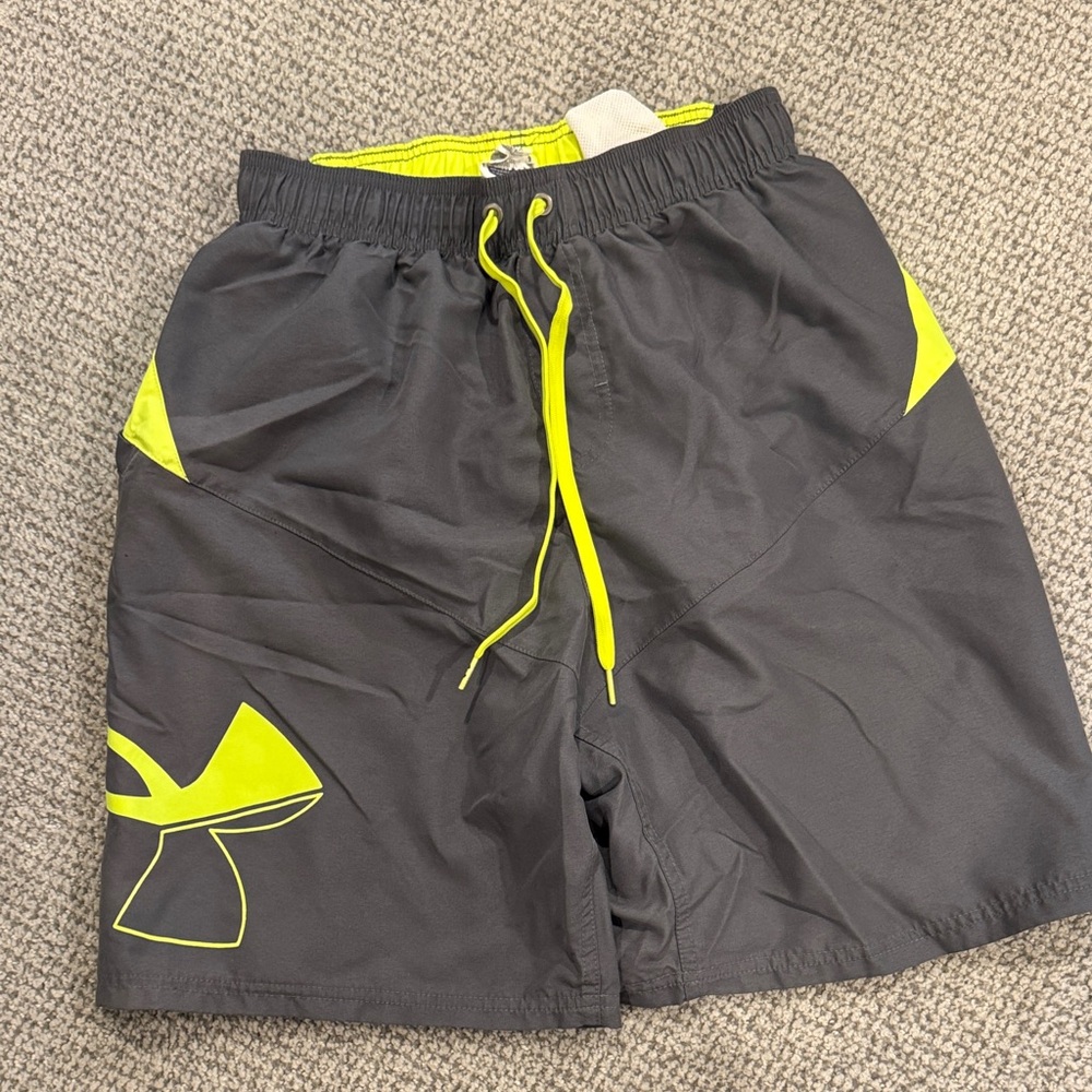 Under Armour Charcoal and Neon Yellow Athletic Swim trunks